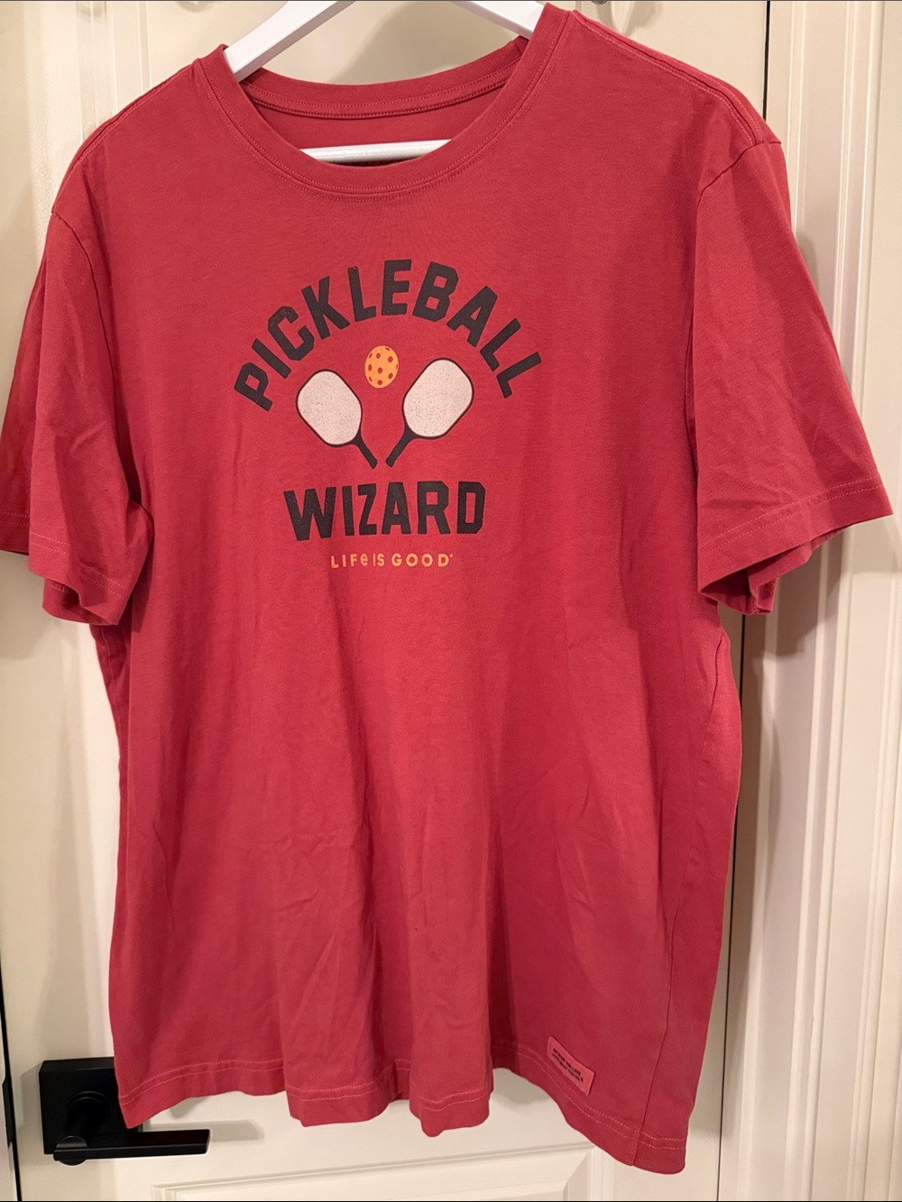 Life Is Good Coral Red Pickleball Wizard Short Sleeve Tee
